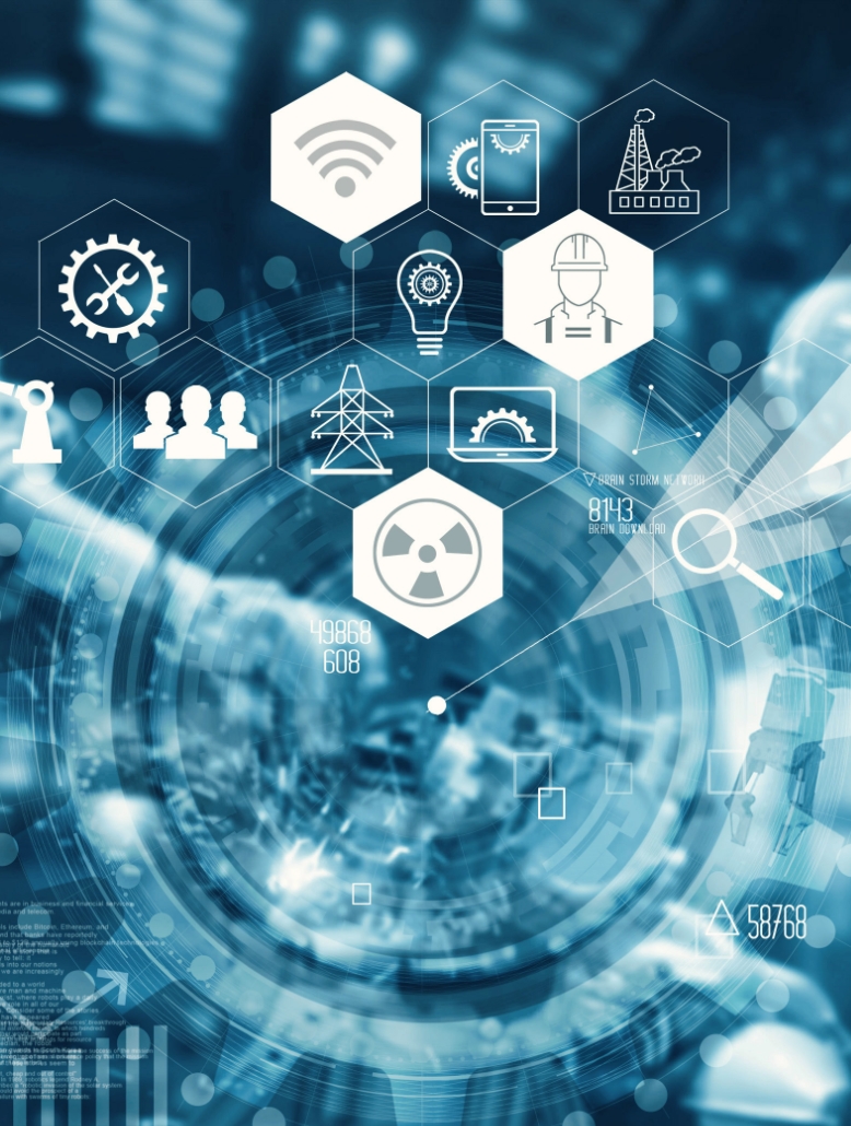 Geometric graphic of computer icons for relevance to project management and Commercial Advisory and Project Controls services as provided by JTE.